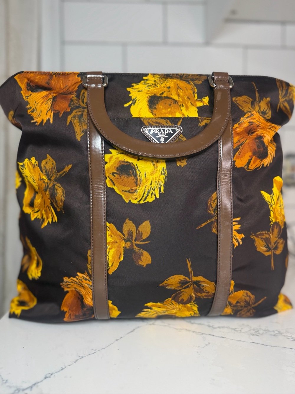 Authentic Prada Nylon Floral Tote Bag